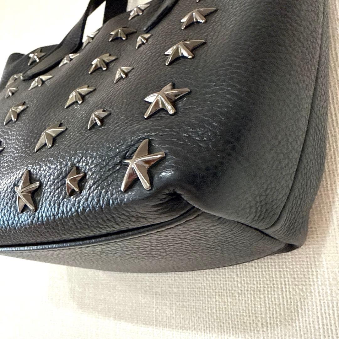 JIMMY CHOO ブラックレザートートバッグ　ガンメタリックスタッズ