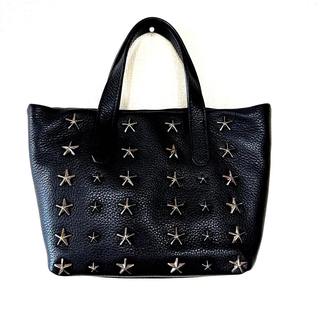 JIMMY CHOO ブラックレザートートバッグ　ガンメタリックスタッズ