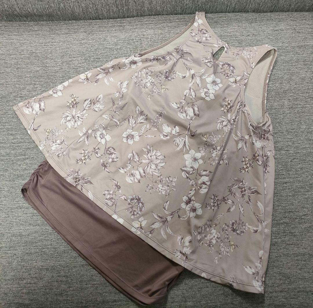 ⑧SUKALAスカーラ 花柄フレア タンクトップ S モカピンク