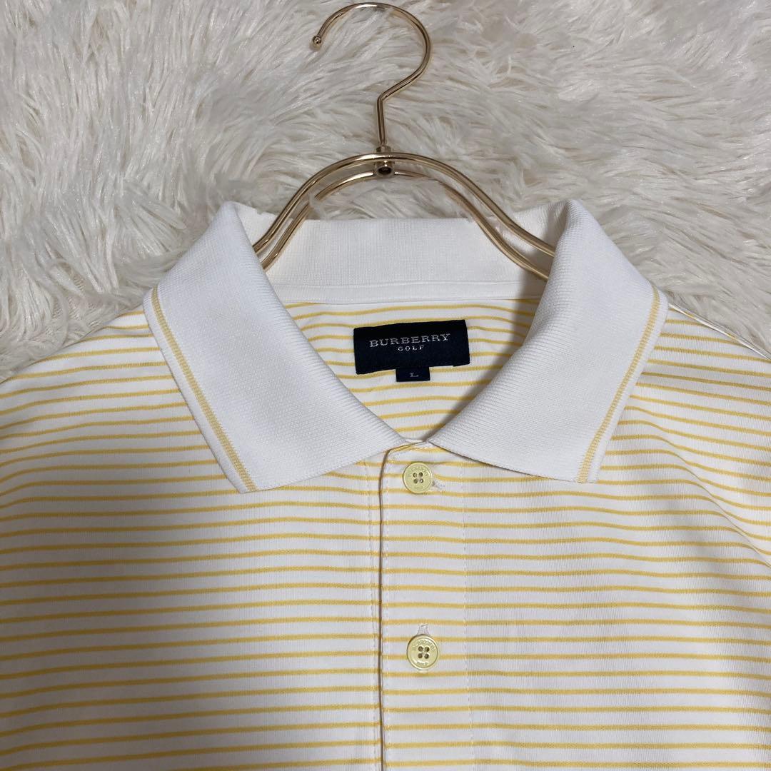 《良品》BURBERRY GOLF ポロTシャツ イエロー L ゴルフ ボーダー