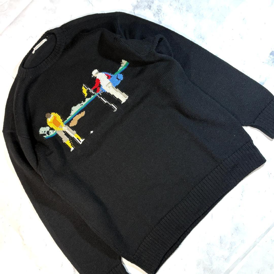 Aquascutum 刺繍 クルーネック ニット ゴルフ トラッド セーター 黒