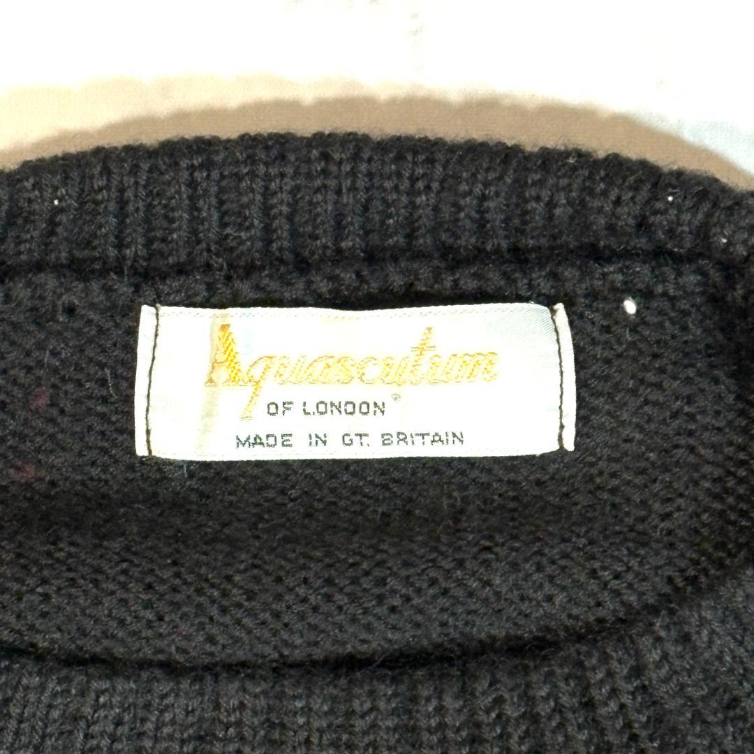 Aquascutum 刺繍 クルーネック ニット ゴルフ トラッド セーター 黒