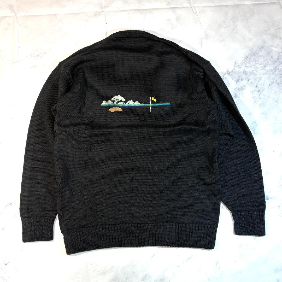 Aquascutum 刺繍 クルーネック ニット ゴルフ トラッド セーター 黒