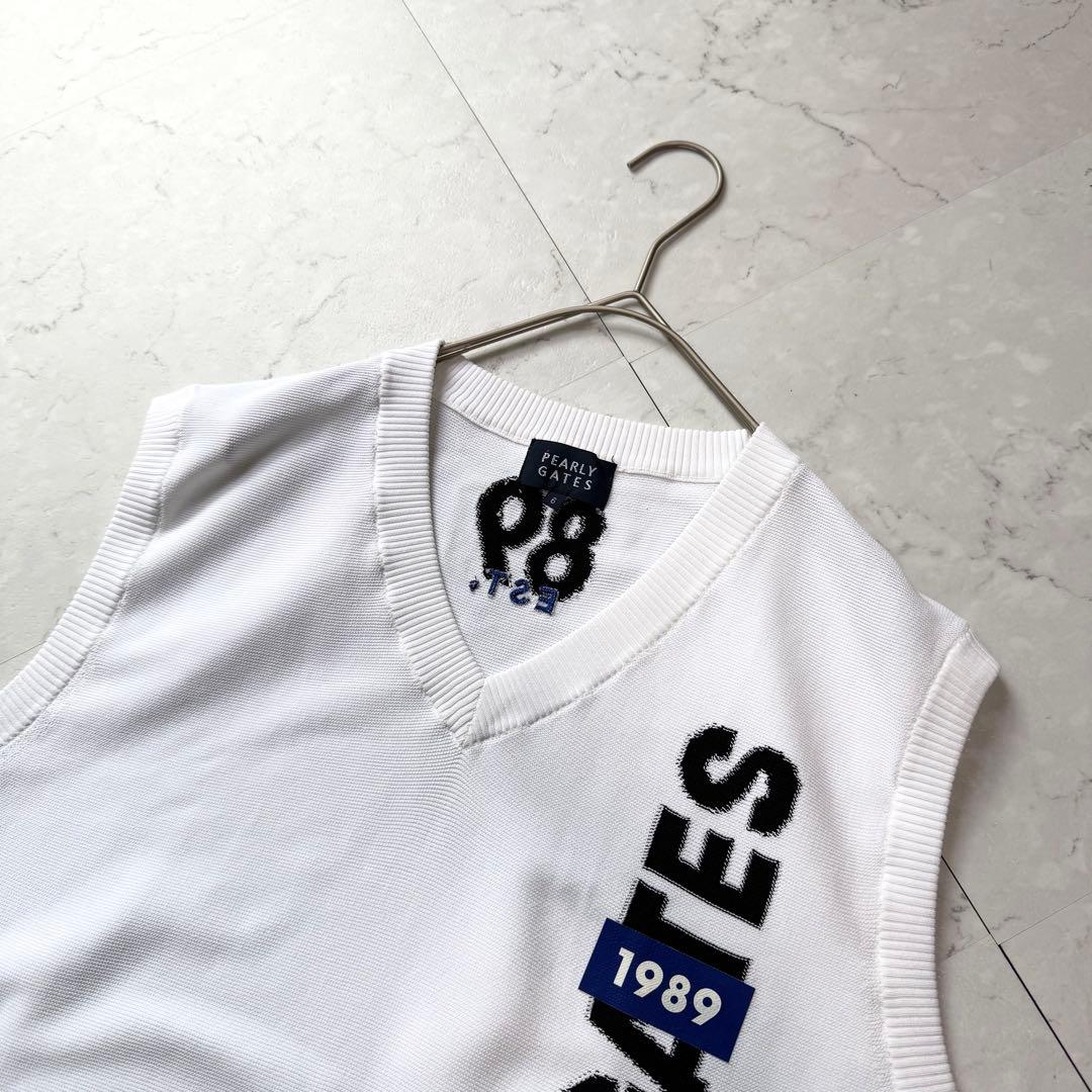 PEARLY GATES ニットベスト 6 XL ホワイト ロゴ