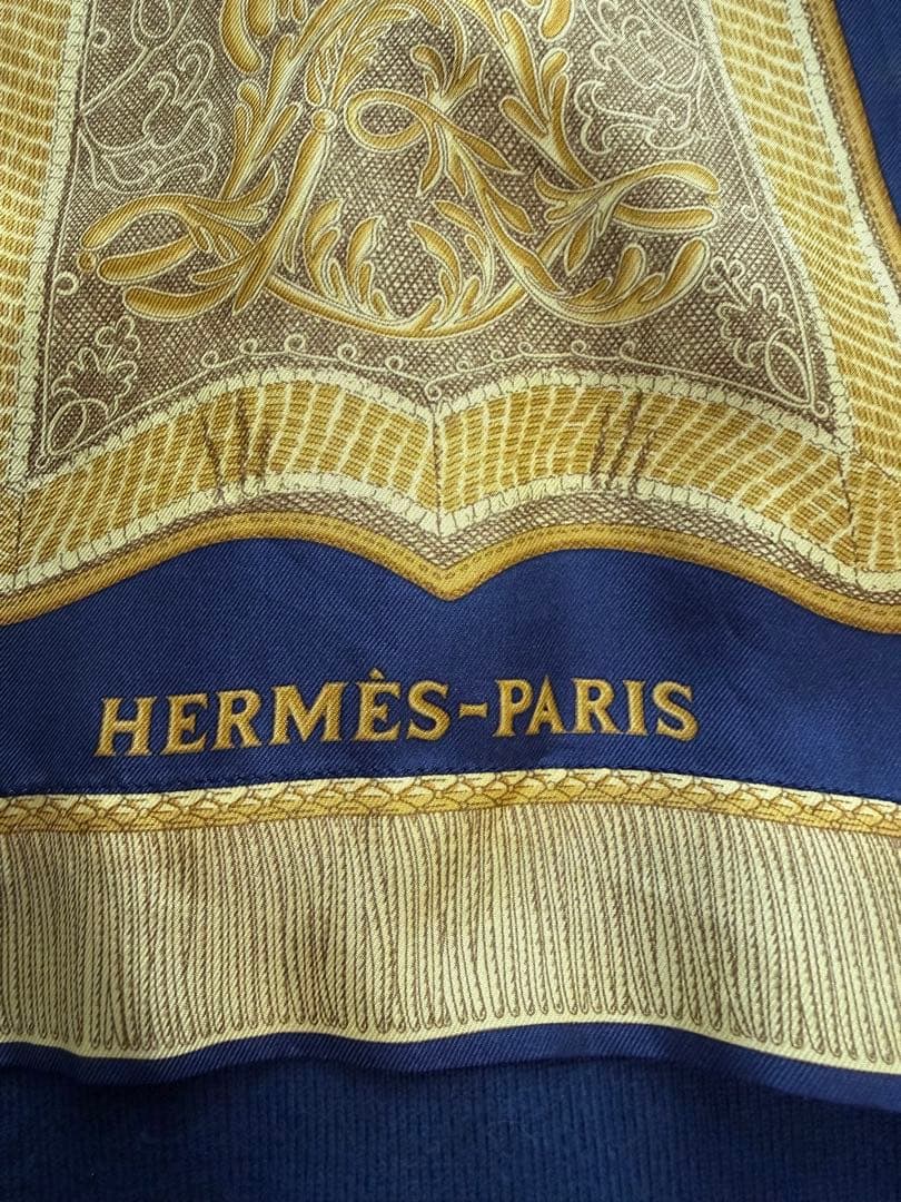 HERMÈS カシミヤ、シルクシャツM ネイビー/ゴールド