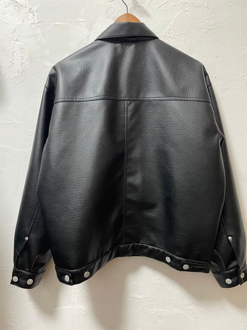 美品シンセティック レザー トラッカージャケット　ブラックL