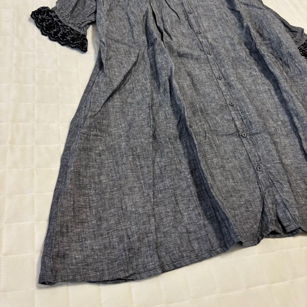 美品！kazumi×samansamos2 袖口刺繍リネンワンピース