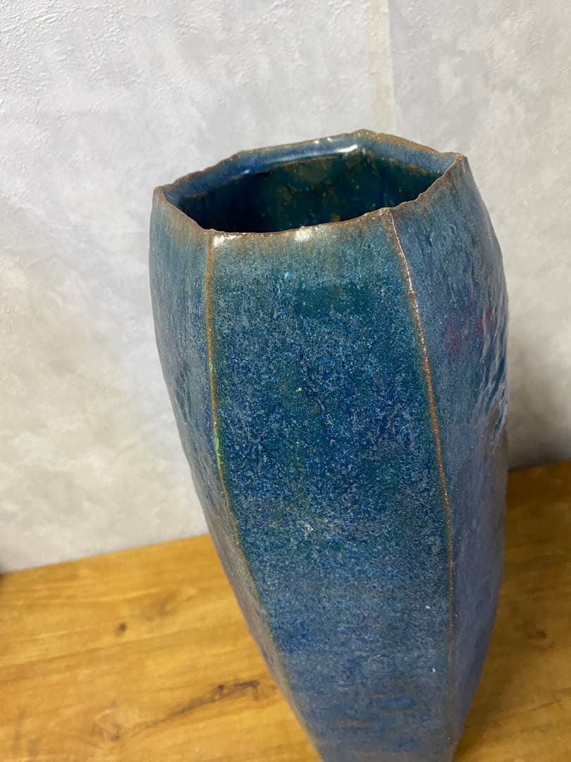六白形　花瓶　ブルー　花器　置物　茶道具　骨董