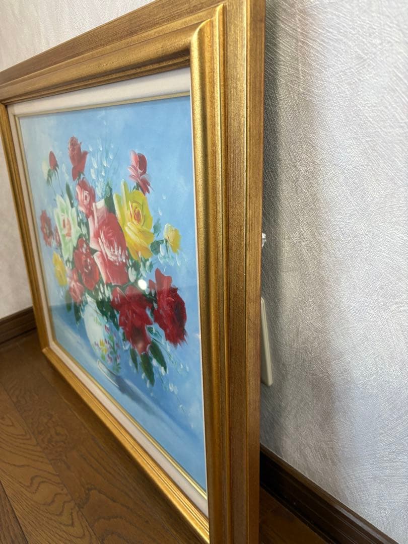 絵画　キャンバス　額装　バラ　薔薇　花
