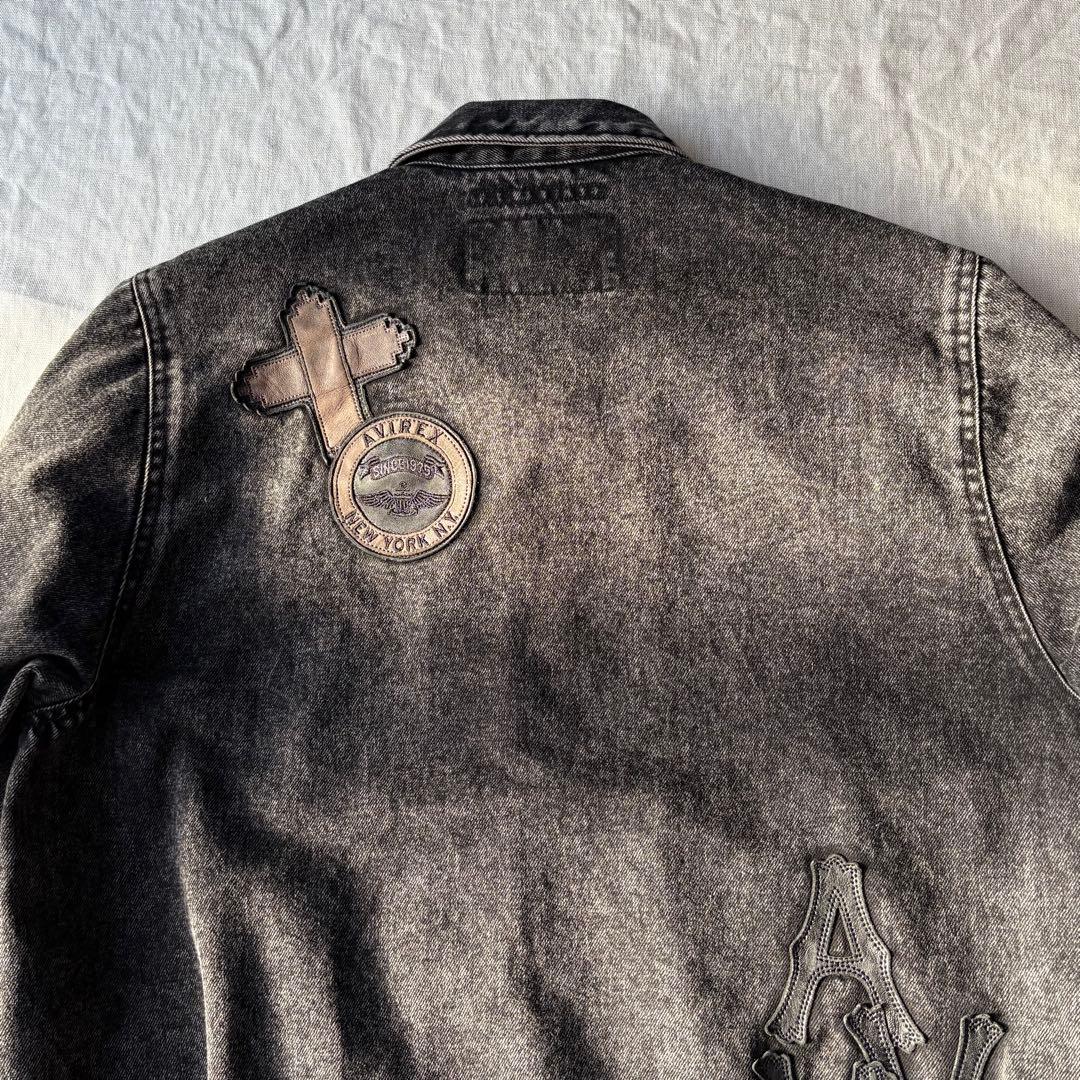 ジャケット・アウター AVIREX LEATHER PATCH DENIM JACKET BLACK