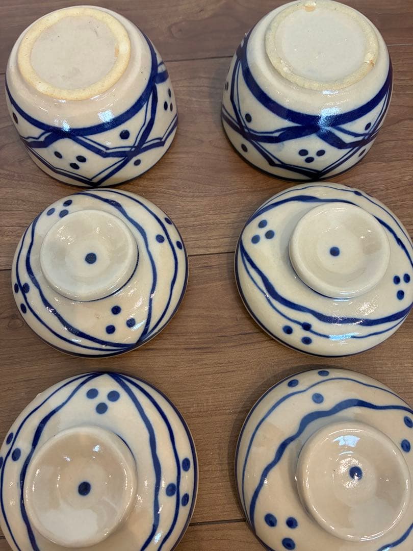ベトナム　ソンべ焼き　ライテウ焼き　蓋つき煮物椀 クリーム色 紺色　4個