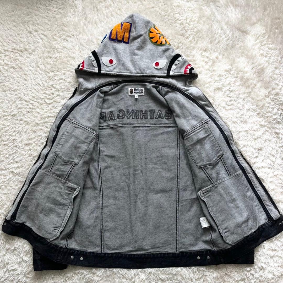ジャケット・アウター A BATHING APE SHARK PARKA BLACK DENIM M