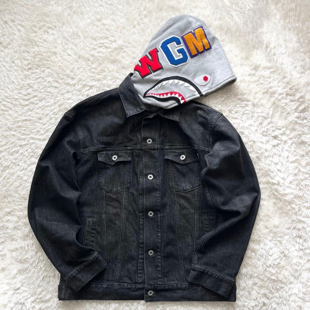 ジャケット・アウター A BATHING APE SHARK PARKA BLACK DENIM M