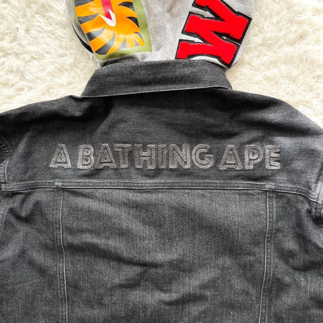 ジャケット・アウター A BATHING APE SHARK PARKA BLACK DENIM M
