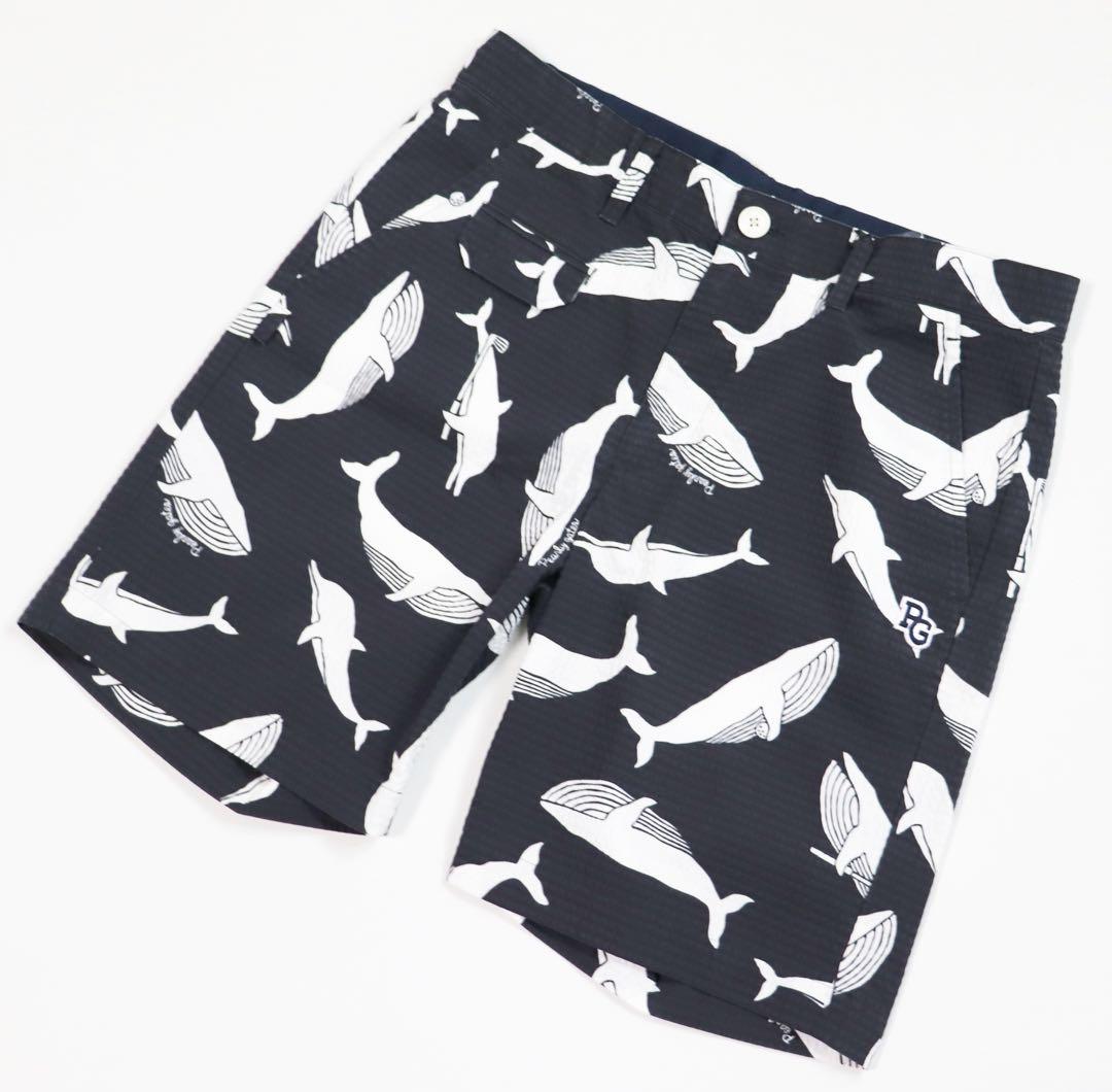 《パーリーゲイツ》新品 シアサッカー生地 クジラ柄ショートパンツ 4(W80)