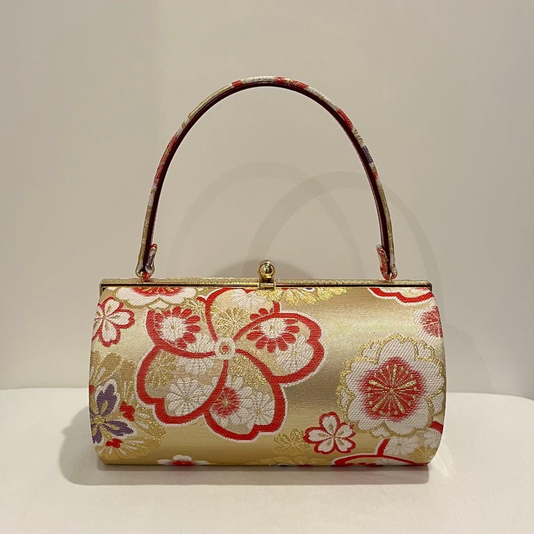 花柄刺繍 和装用 着物 振袖 バッグ　佐賀錦