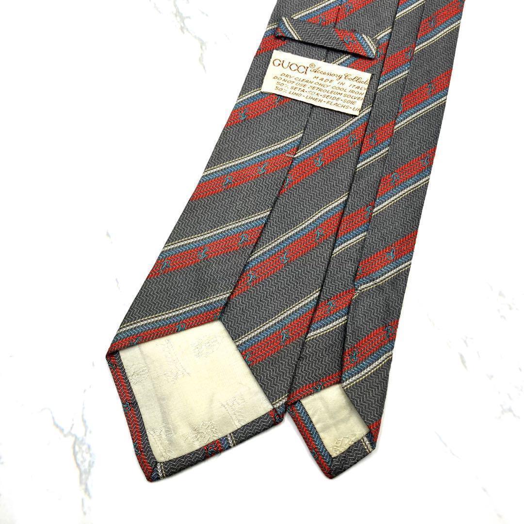 ◆美品◆ GUCCI ネクタイ ストライプ柄 グレー カジュアル