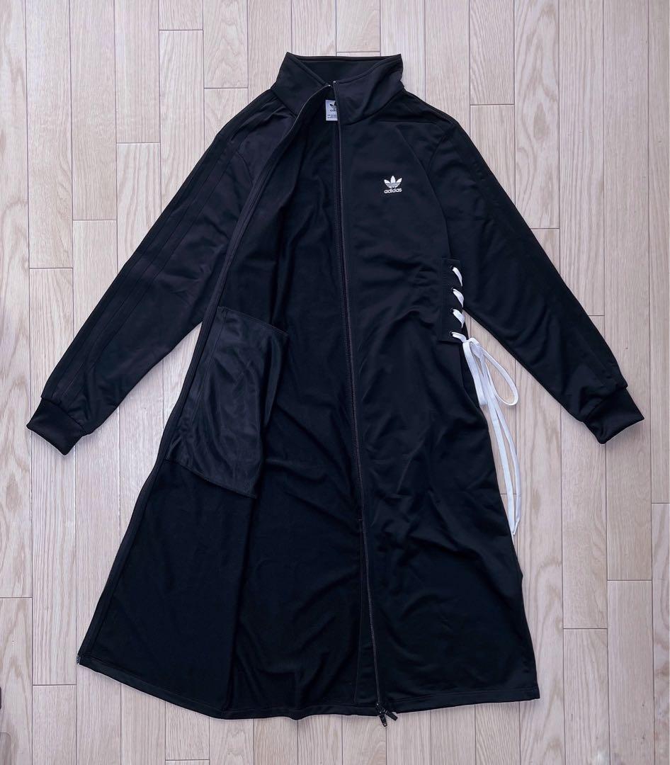 adidas レースアップトラックジャケット ワンピース XL リボン ブラック