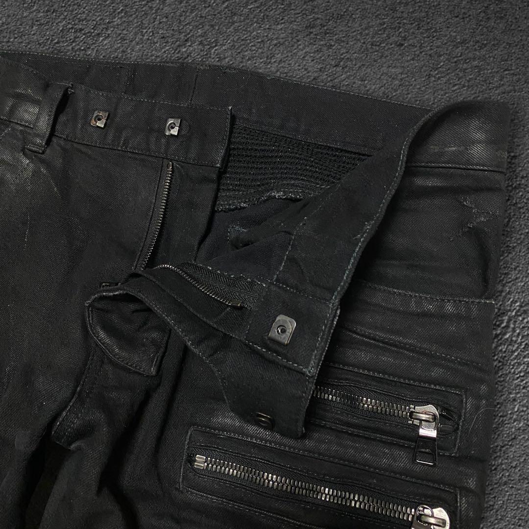 パンツ BALMAIN AW14 wax coated biker cargo pant