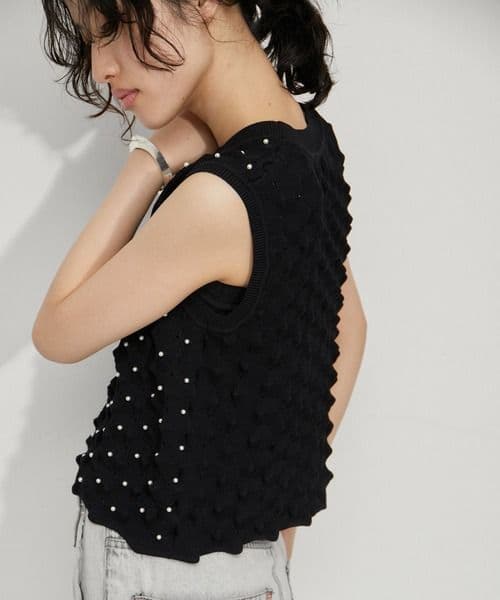 【極美品】ADAM ET ROPE パールニットベスト　(F)