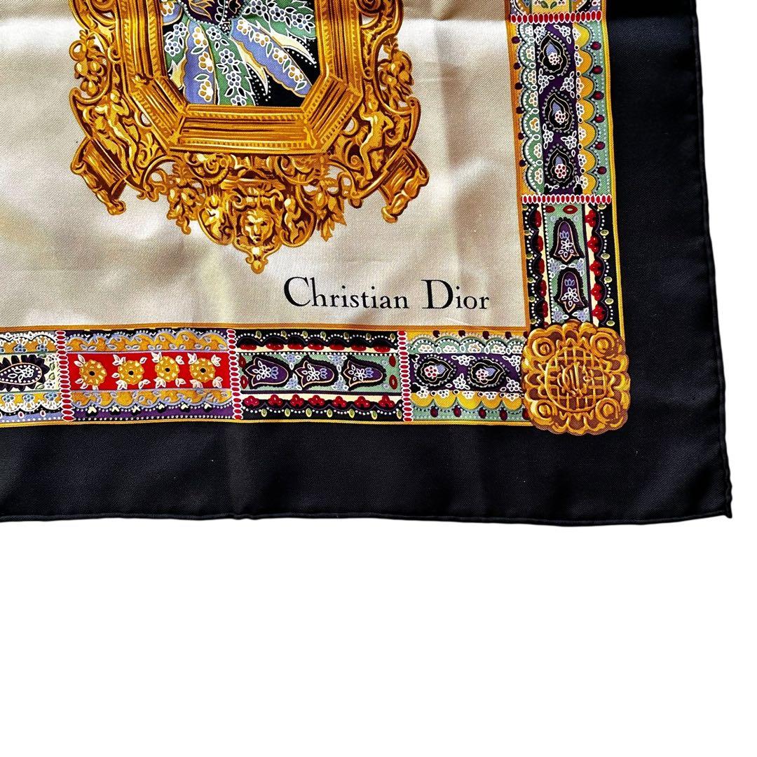 【希少/美品】Christian Dior スカーフ シルク 額縁柄 金