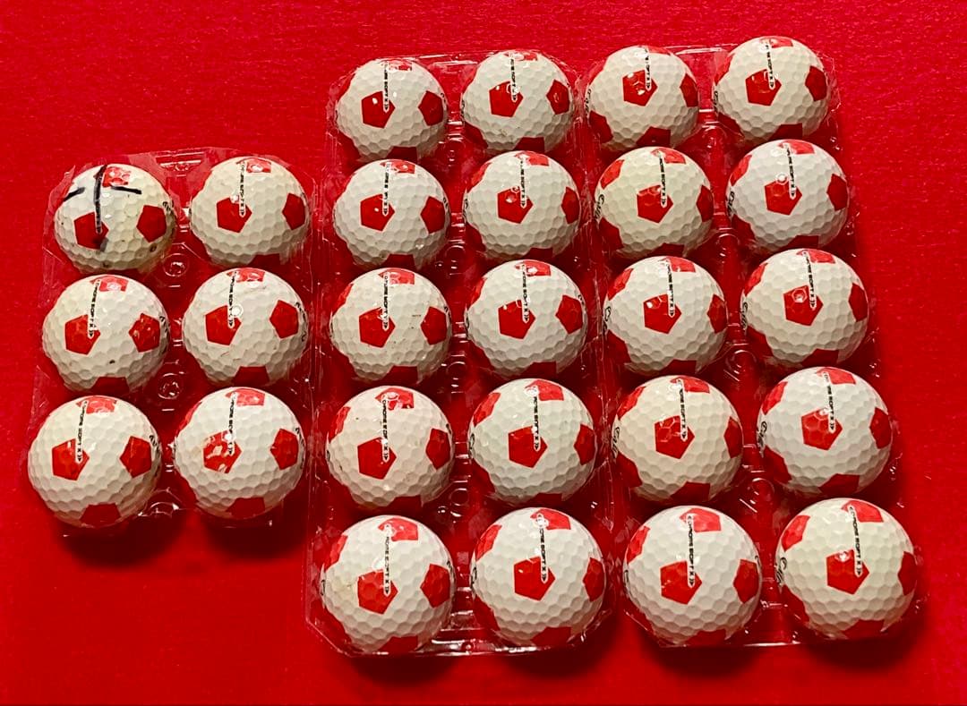 M133【中古ゴルフボール】キャロウェイ/クロムソフト《サッカー柄》赤色 26個