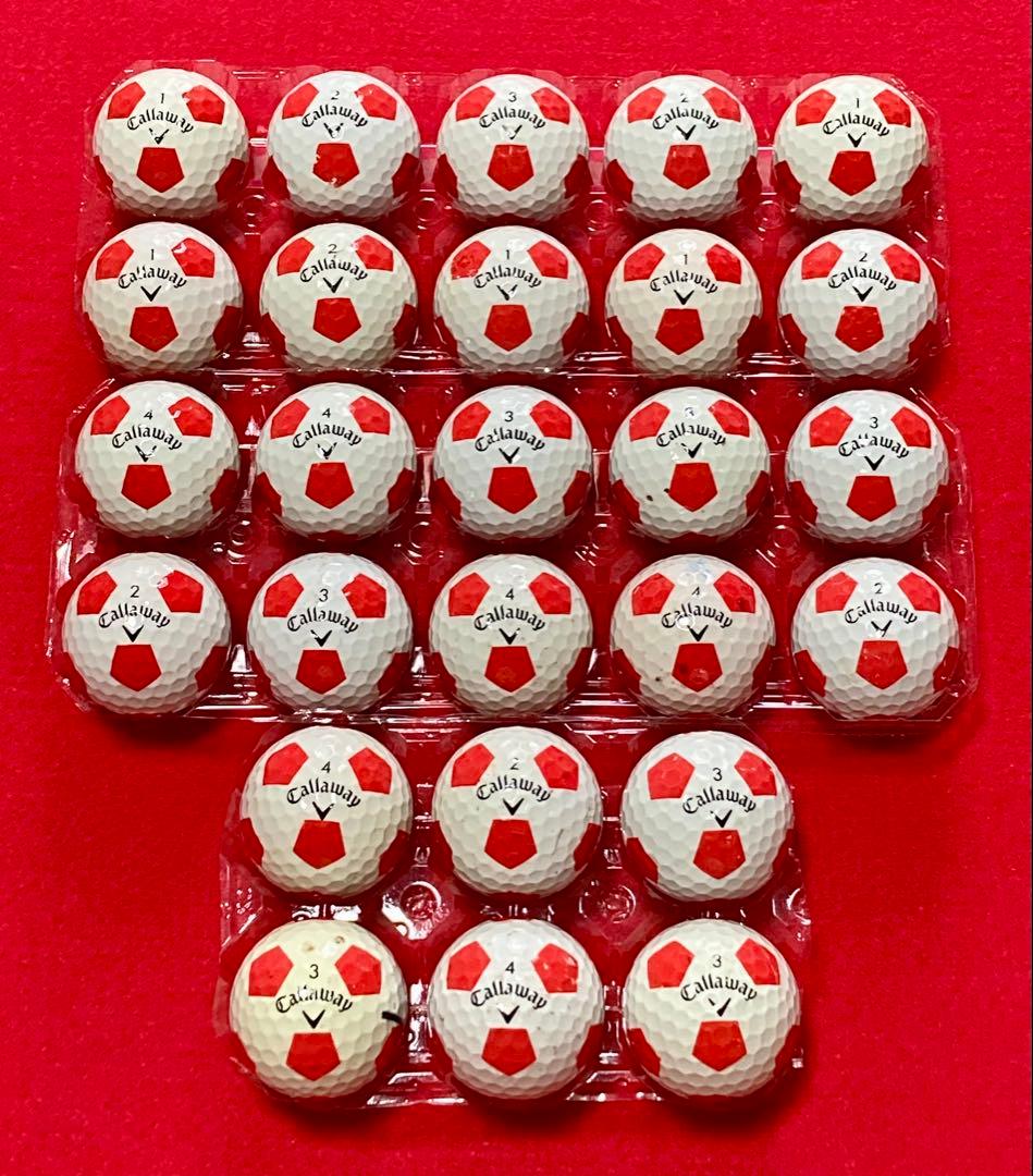 M133【中古ゴルフボール】キャロウェイ/クロムソフト《サッカー柄》赤色 26個