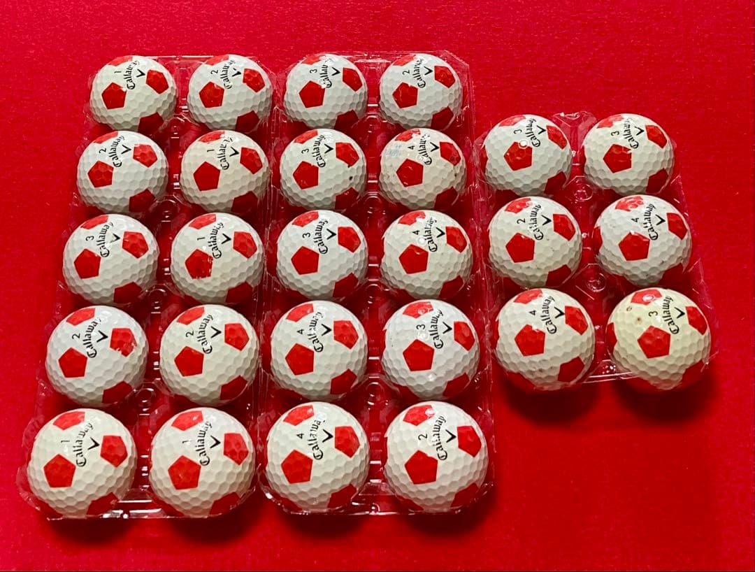 M133【中古ゴルフボール】キャロウェイ/クロムソフト《サッカー柄》赤色 26個