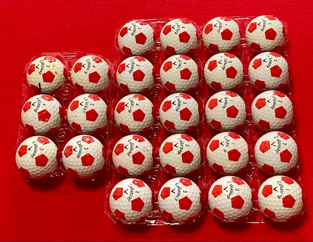 M133【中古ゴルフボール】キャロウェイ/クロムソフト《サッカー柄》赤色 26個