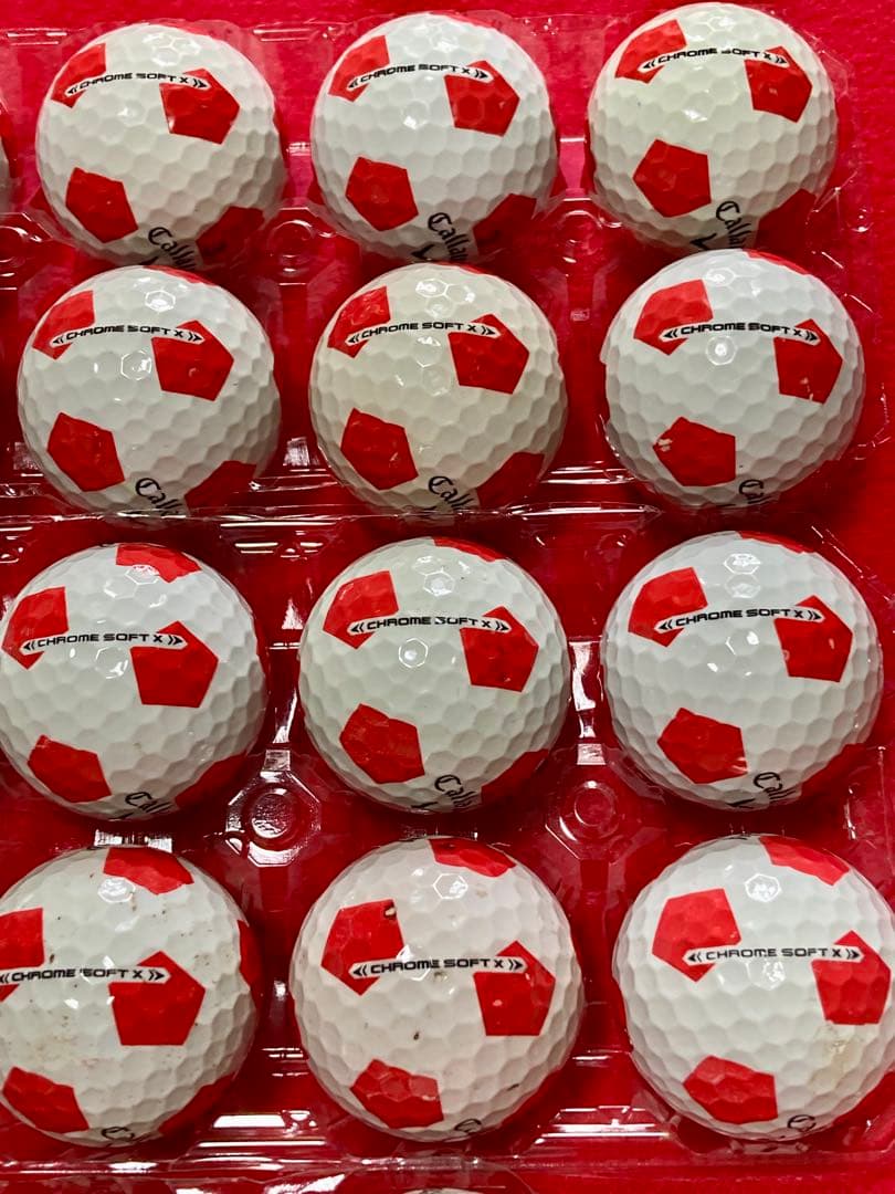 M133【中古ゴルフボール】キャロウェイ/クロムソフト《サッカー柄》赤色 26個