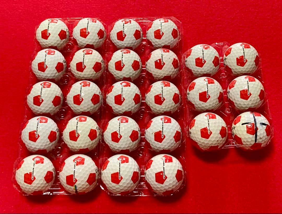 M133【中古ゴルフボール】キャロウェイ/クロムソフト《サッカー柄》赤色 26個