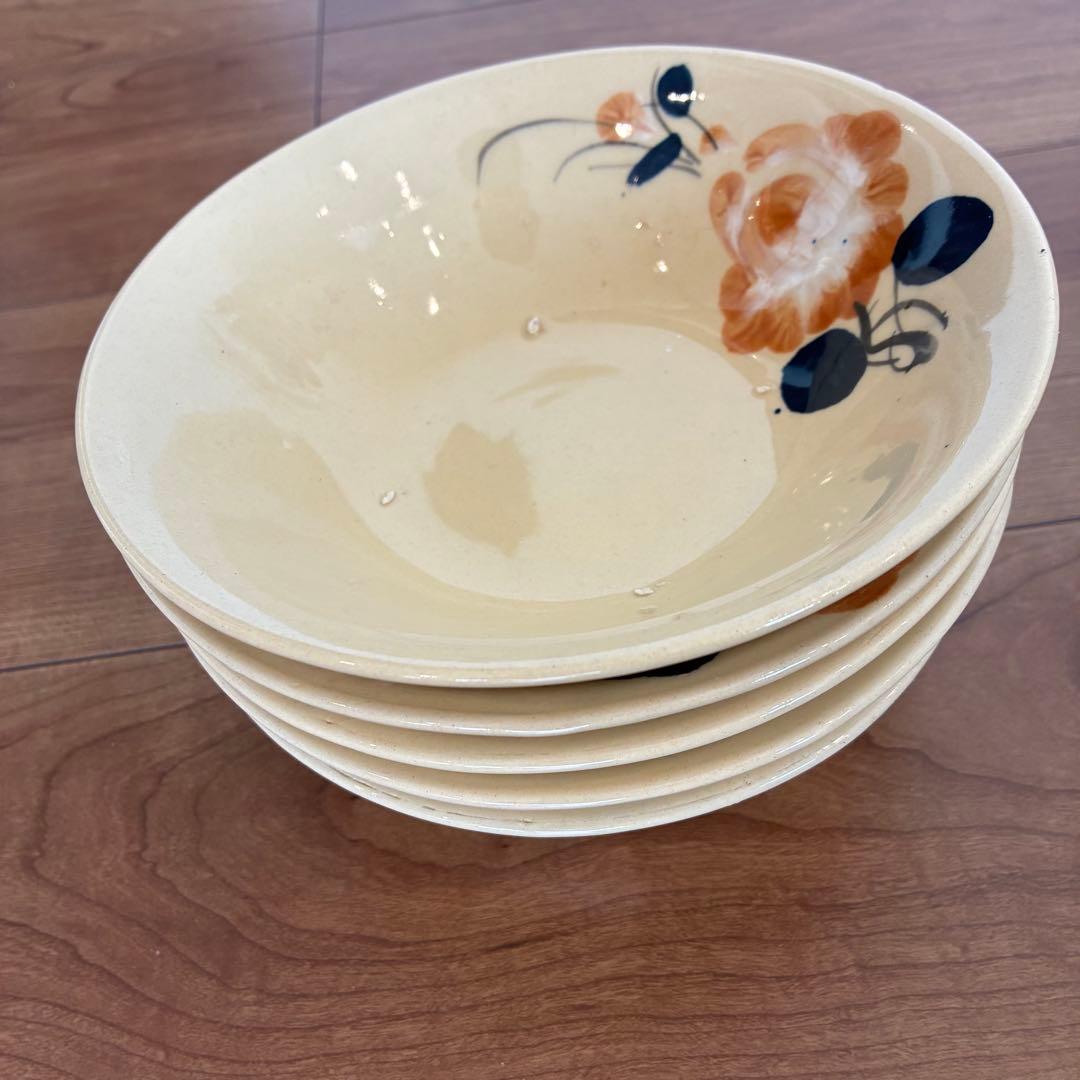 ソンベ焼きどんぶりセット陶器製花柄ボウル 5個セット　ベトナム　ライテウ焼き