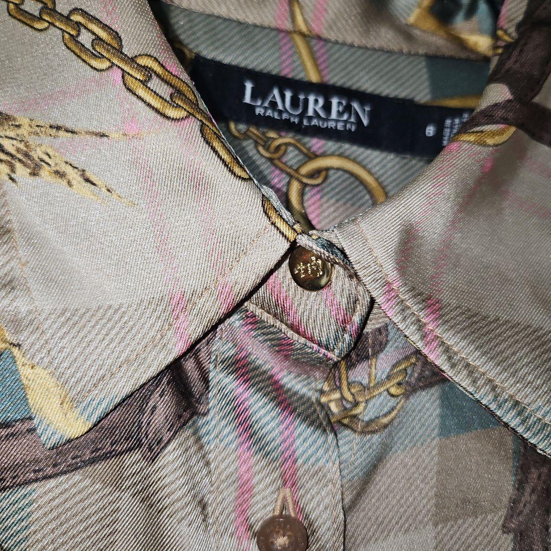 LAUREN RALPH LAUREN　チェーン柄　シャツワンピース　スカーフ柄