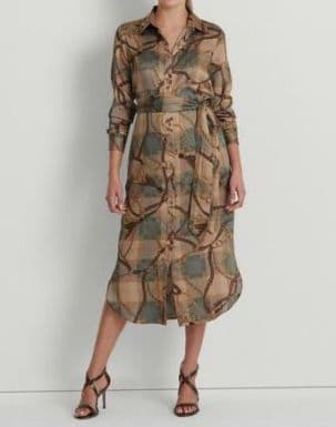 LAUREN RALPH LAUREN　チェーン柄　シャツワンピース　スカーフ柄