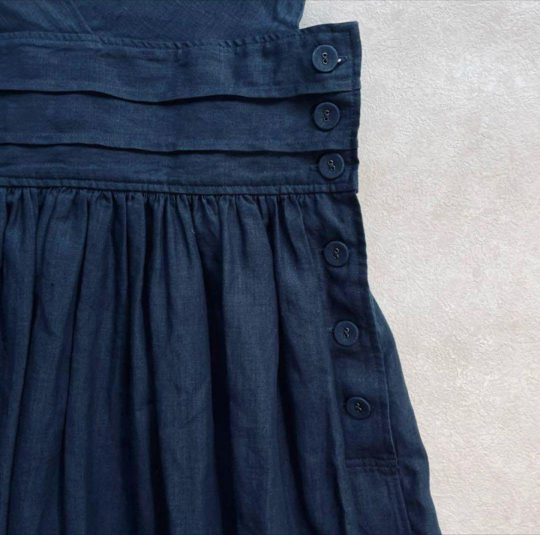 美品✴︎Hyke LINEN MAXI DRESS サイズ1 ハイク ネイビー 麻