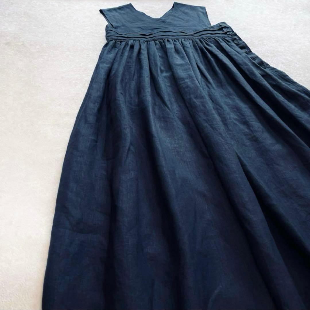 美品✴︎Hyke LINEN MAXI DRESS サイズ1 ハイク ネイビー 麻