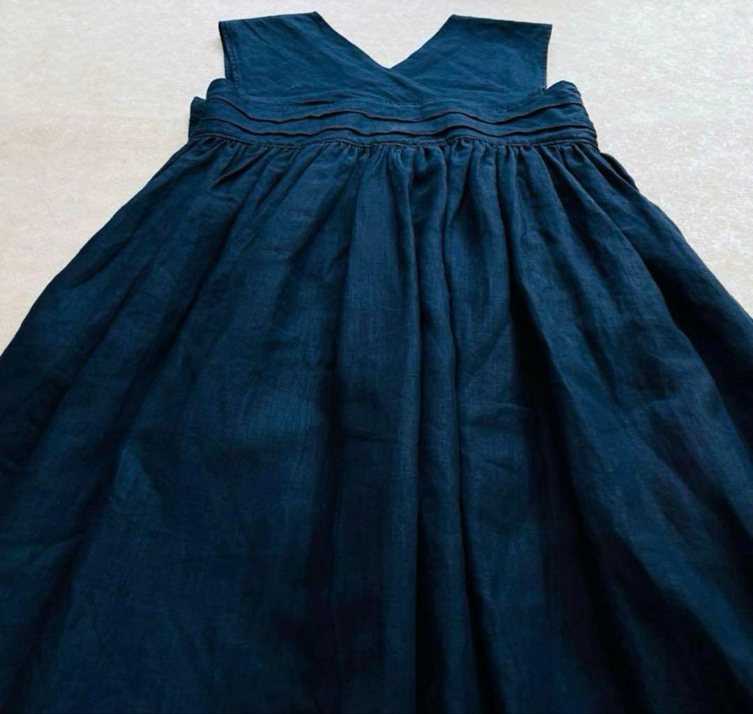 美品✴︎Hyke LINEN MAXI DRESS サイズ1 ハイク ネイビー 麻