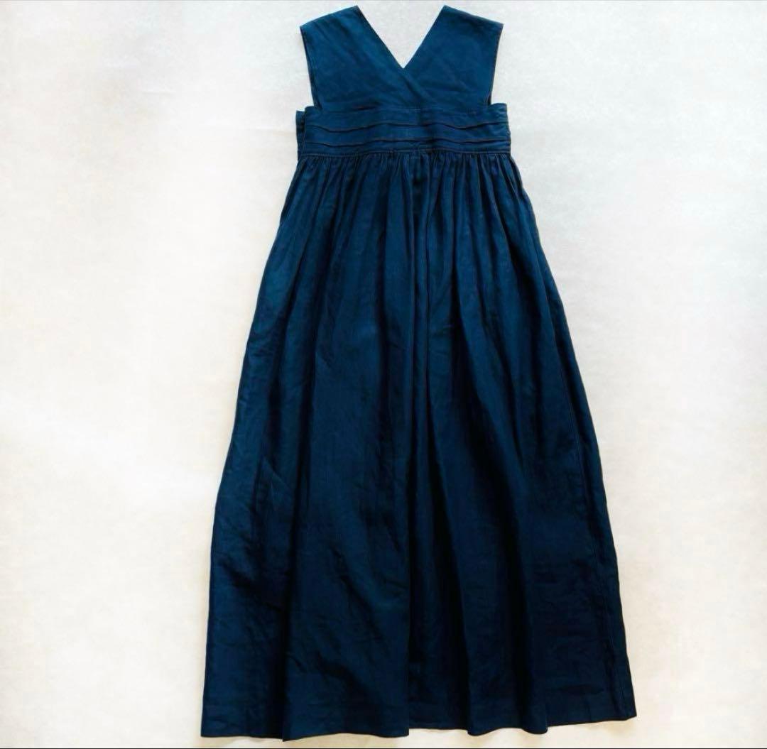 美品✴︎Hyke LINEN MAXI DRESS サイズ1 ハイク ネイビー 麻