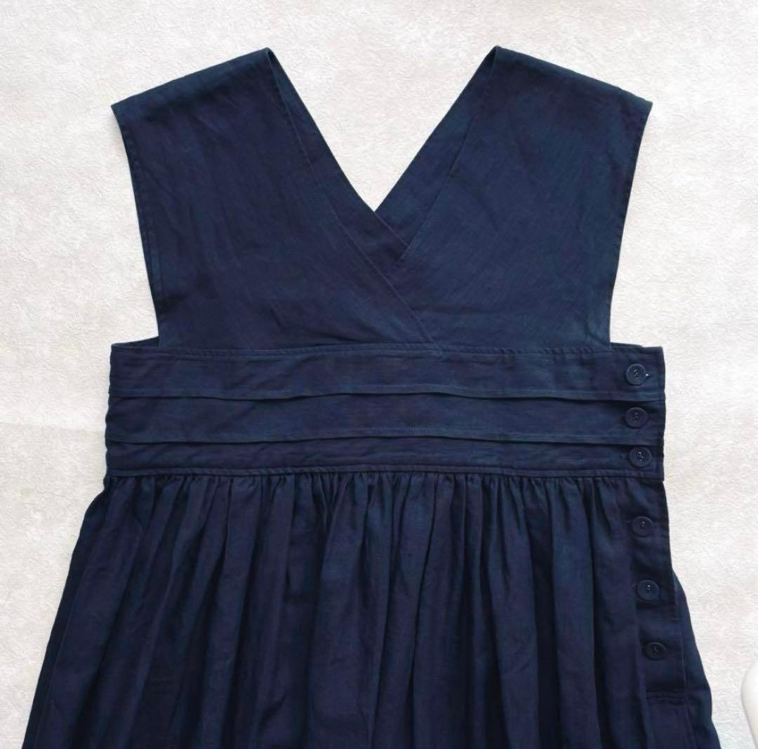 美品✴︎Hyke LINEN MAXI DRESS サイズ1 ハイク ネイビー 麻