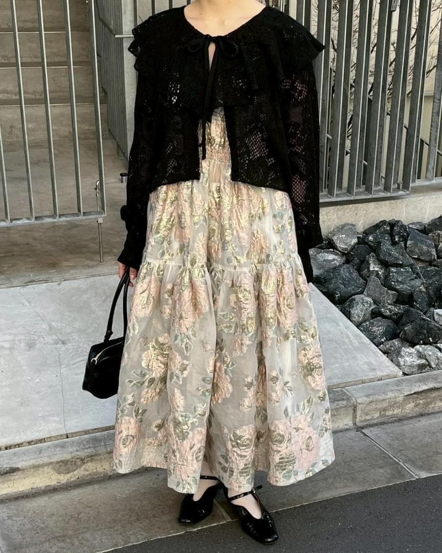 2 即納 POPPY Pink gold jacquard cami dress