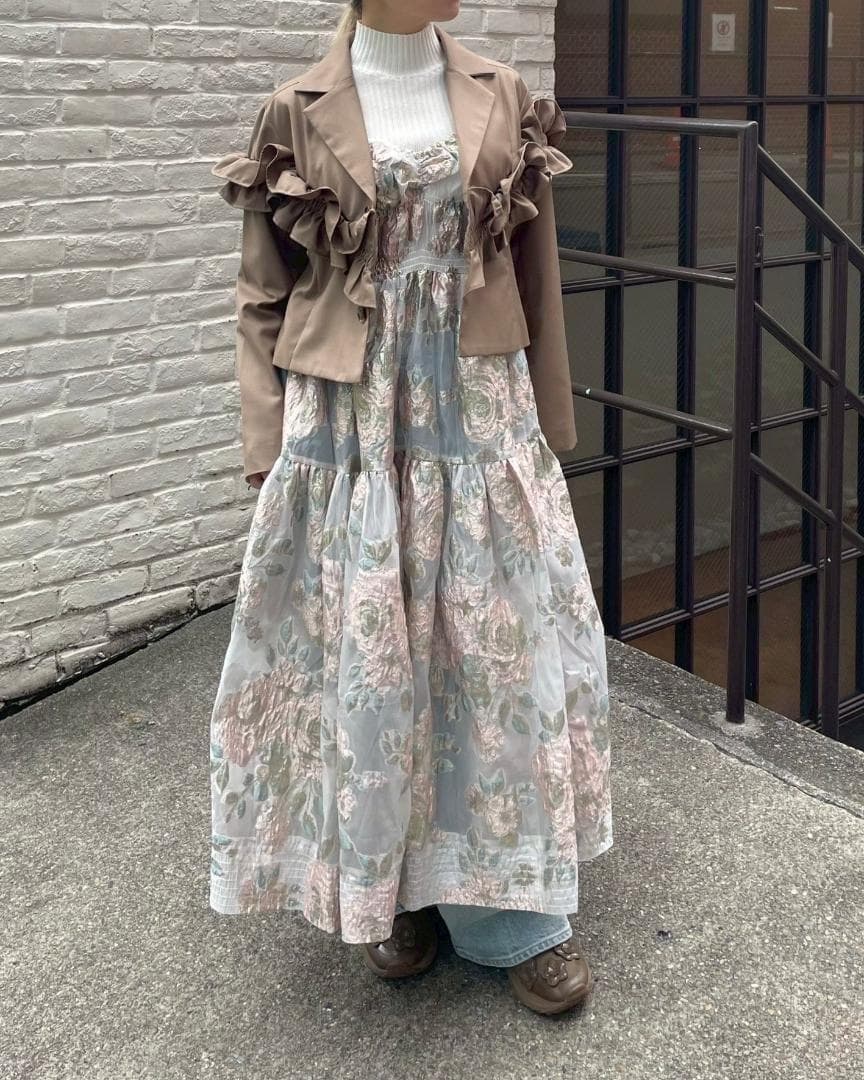 2 即納 POPPY Pink gold jacquard cami dress