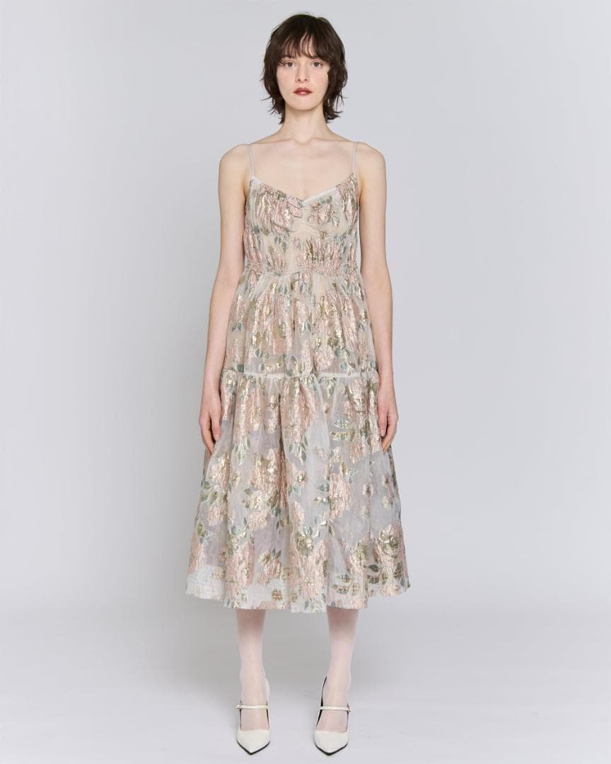 2 即納 POPPY Pink gold jacquard cami dress