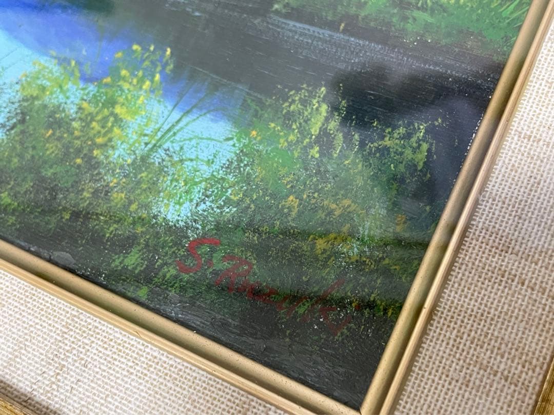 絵画 油彩 油絵 風景画 額縁付き 2段構造額縁 山水