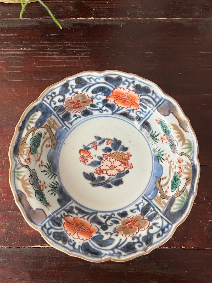 江戸中期　元禄伊万里　輪花鍔皿　膾皿　牡丹　椿　　　松竹梅　上手