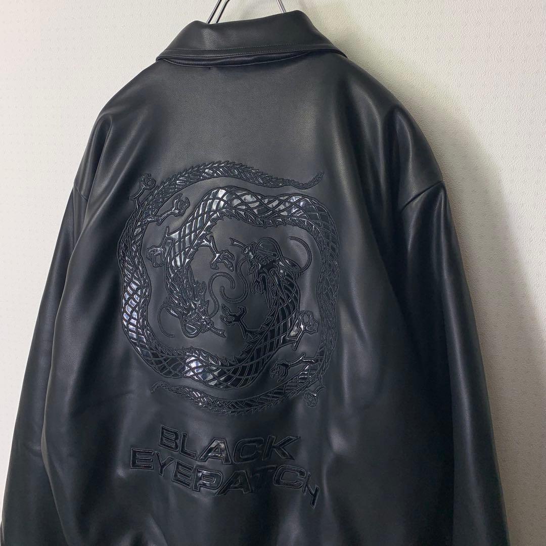 美品 ブラックアイパッチ ドラゴンレザージャケット L ブラック 中綿 ボンバー
