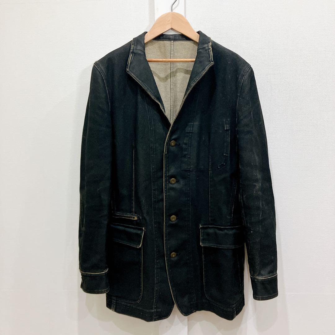 MEN'S TENORAS レザーフロッキー加工 デニム ジャケット L