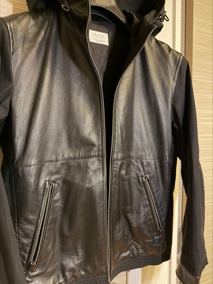 ★極美品★EDIFICEラムレザーフーデッドJKT★ジップアップジャケット46