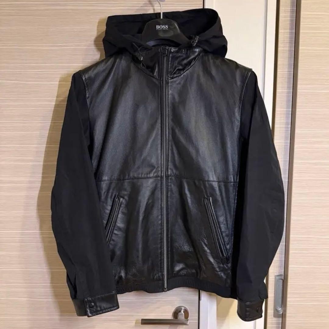 ★極美品★EDIFICEラムレザーフーデッドJKT★ジップアップジャケット46