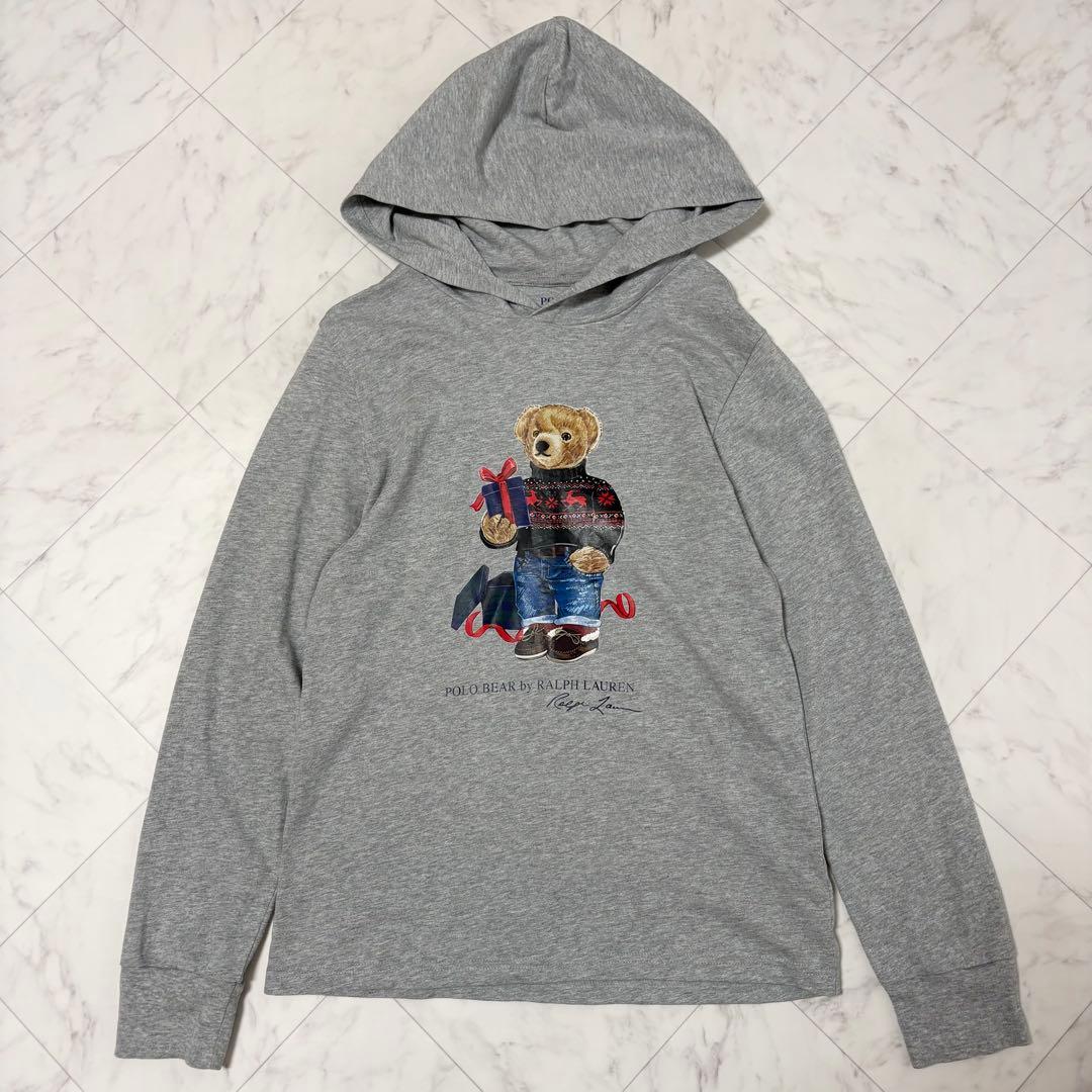 現行【ラルフローレン】パーカー　ポロベア　薄手　QRタグ　コットン　グレー　M