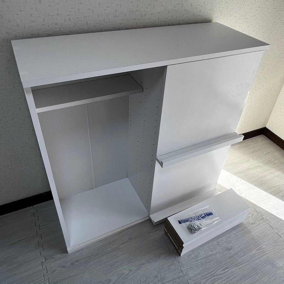 美品LOWYA 本棚 絵本棚 コミックラック 幅90cm 扉付き ホワイト